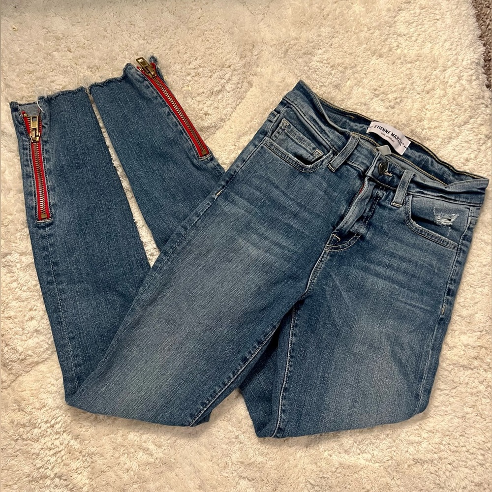 Etienne Marcel skinny blue jeans with zipper detail